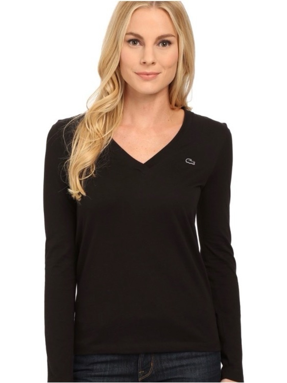 Lacoste Black V-Neck Cotton Long Sleeve Tee